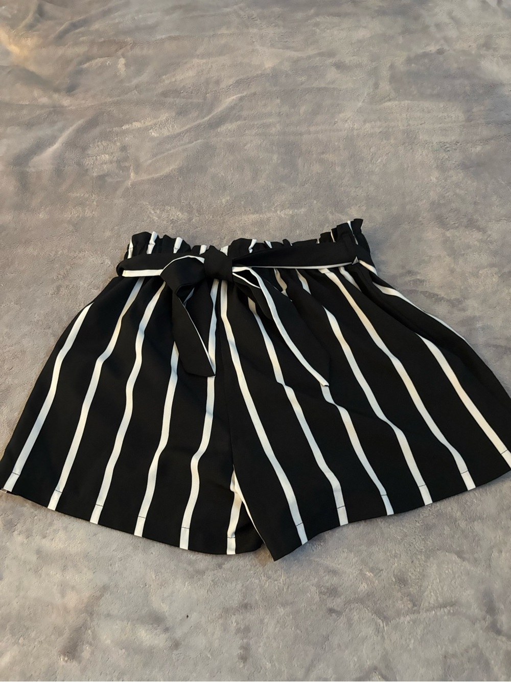 Black and White Striped Tie-Waist Women’s Shorts